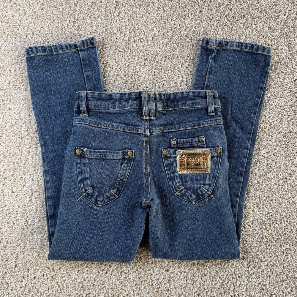 Y2K Pelle Pelle Jeans Girls 7 Blue Straight Denim Logo Back Pocket Casual Pants